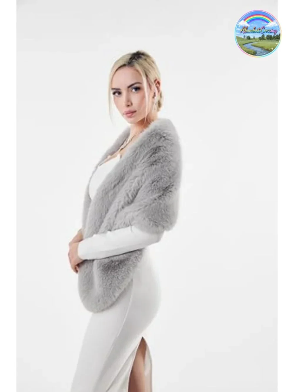 Faux Fur Wrap Cross Shawl Winter Evening Party Cape